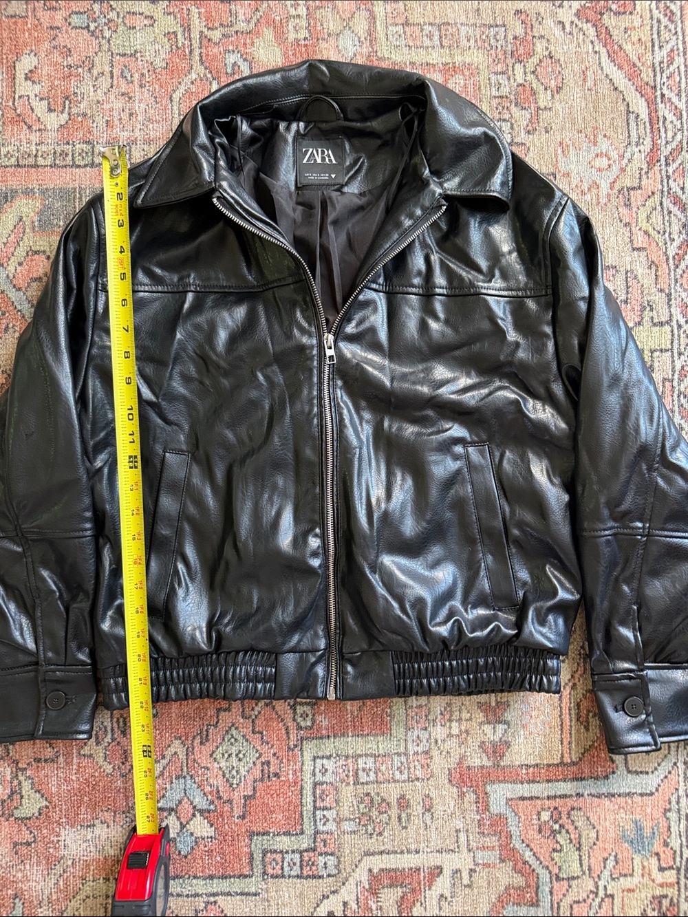 Zara Black Faux Leather Bomber Jacket